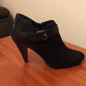 Alfani Black Suede and Patent Leather Anke Boots.